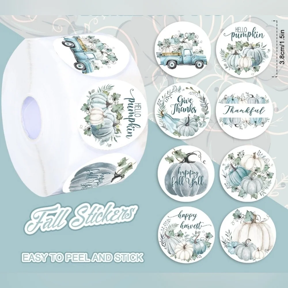 50 Stickers Blue Thanksgiving Autumn Stickers
